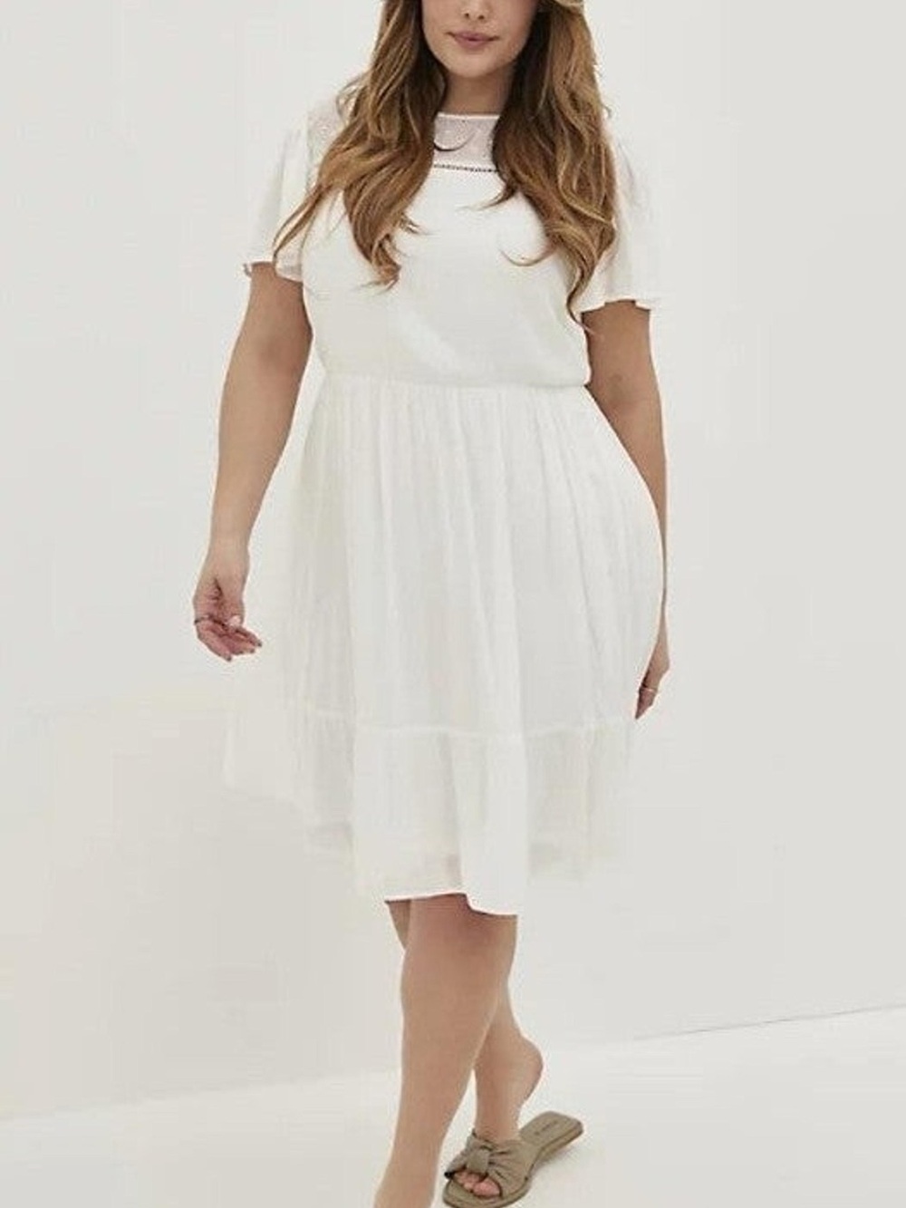 Torrid White Chiffon Lace Yoke Tiered Midi Dress Size 1